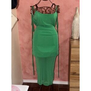 Shein Bae Green Glitter Cowl Back Maxi Dress Tie Strap Shimmer Bodycon Small